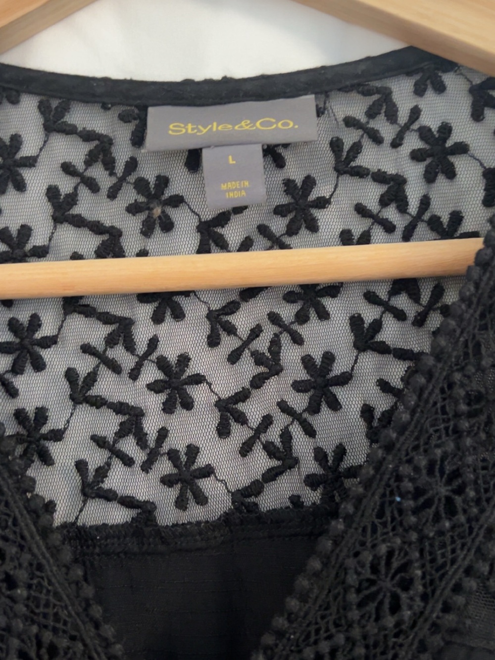 Style & Co. Black Lace-Trim V-Neck Blouse - Picture 3 of 4